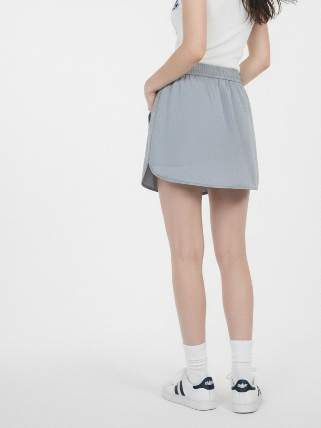 Grey Drawstring U-Hem Skirt