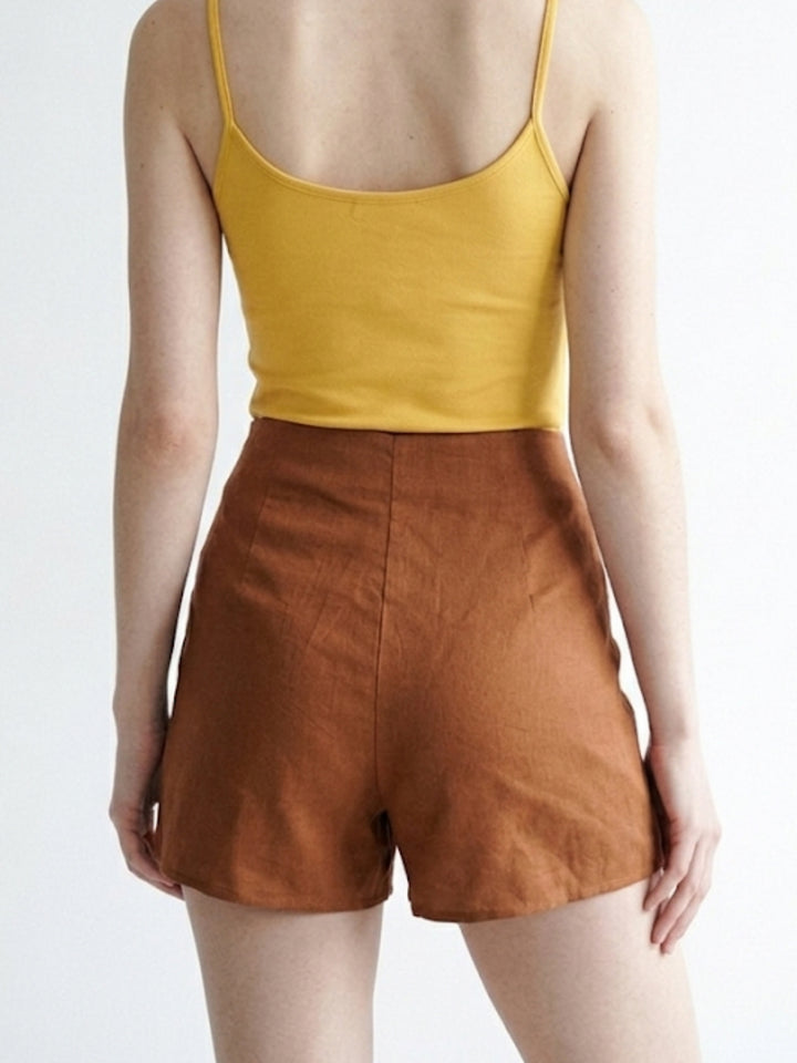 Brown Waist Wrap Detail Shorts