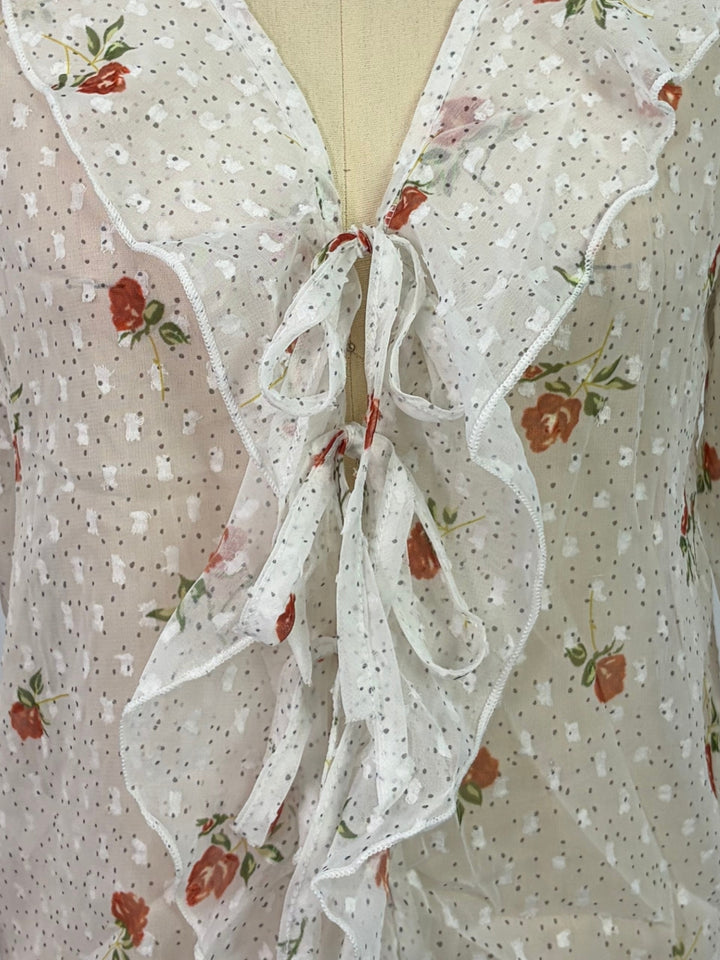 White All Over Printed Front Open Styled Top
