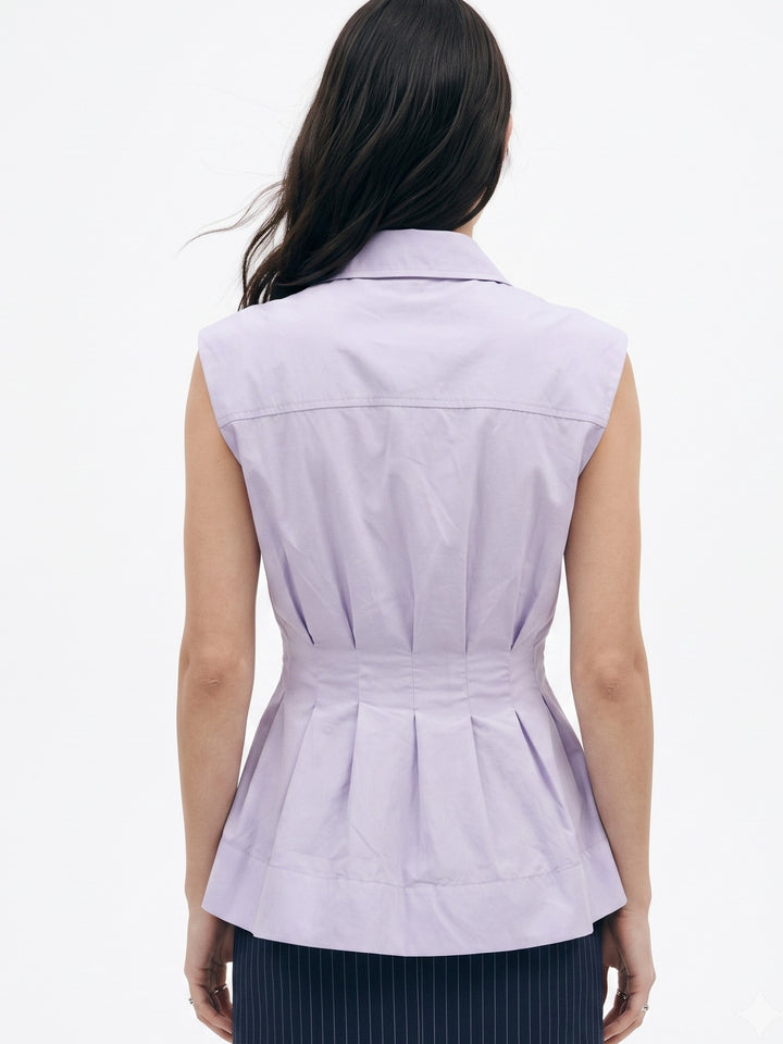 Blue Waist Fitted Collared Neck Front Buttoned Shirt