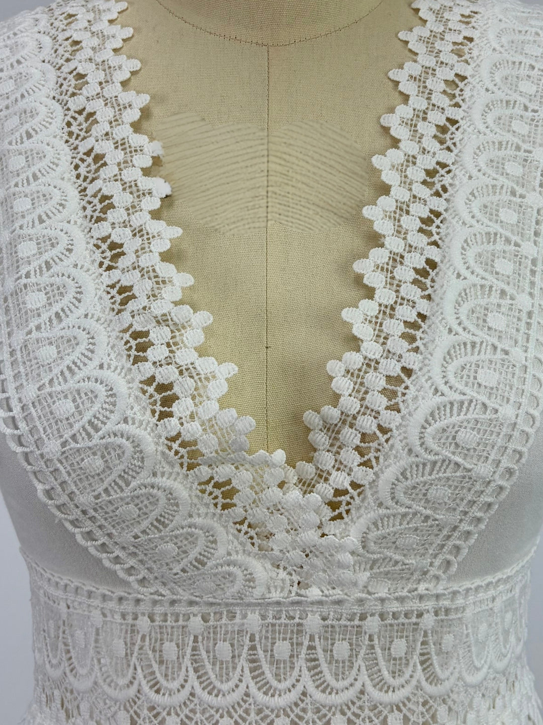 White Plunge Neck Lace Inserts Dress