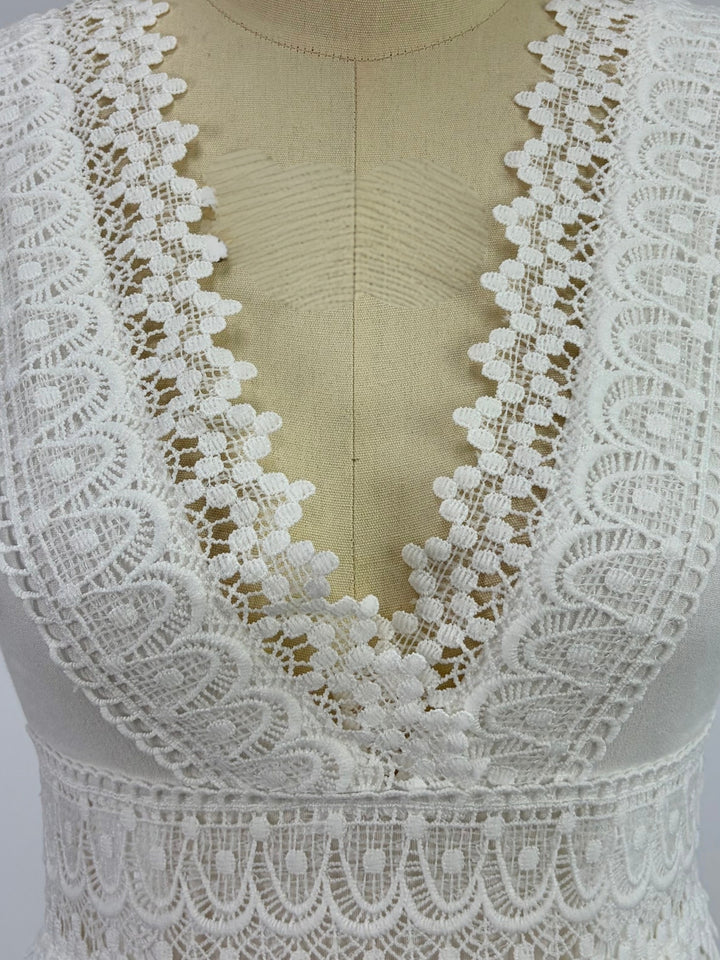 White Plunge Neck Lace Inserts Dress