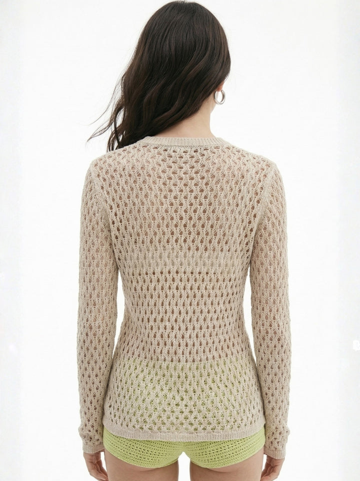 Off White Full Sleeve Crochet Top