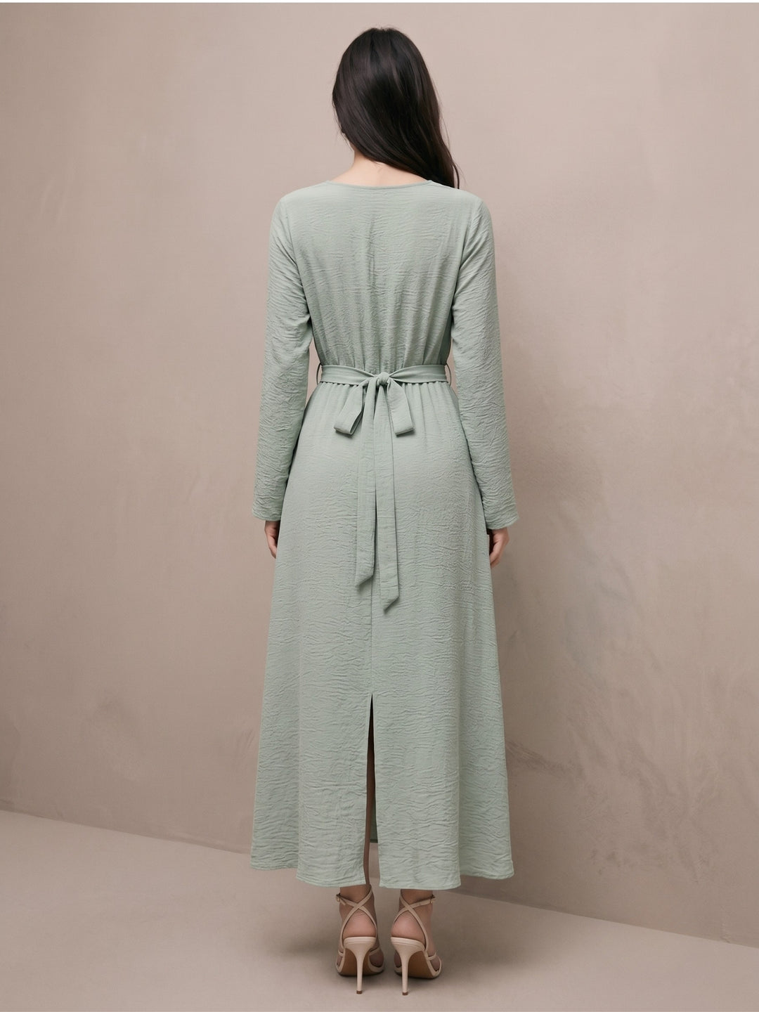 Mint Cowl Neck Dress With Metal Trim Belt Detail