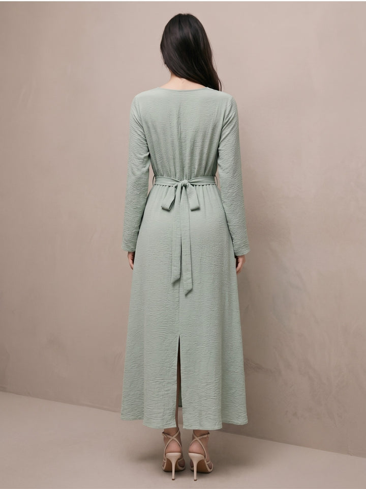 Mint Cowl Neck Dress With Metal Trim Belt Detail