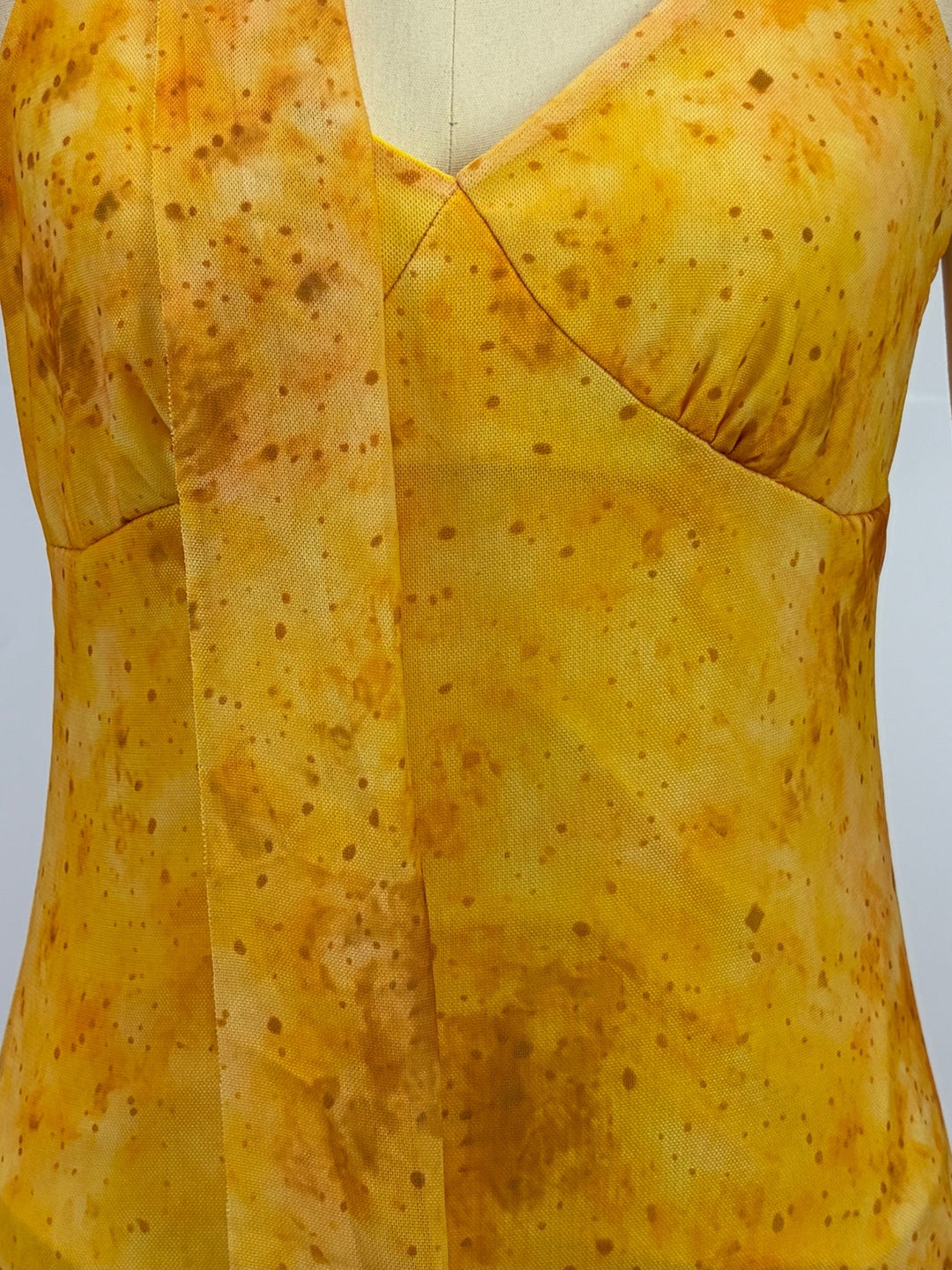 Mustard Printed Drop Waist Dress With Scarf Detail