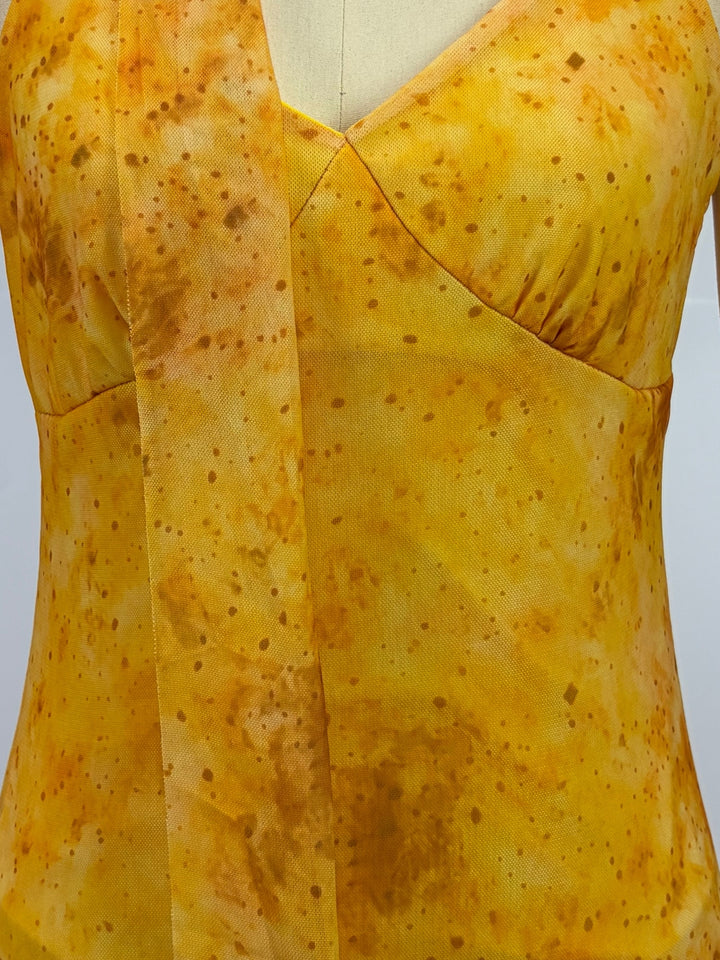 Mustard Printed Drop Waist Dress With Scarf Detail
