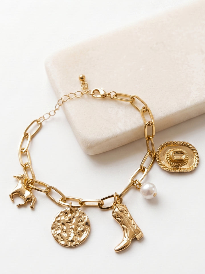 Gold Multi Charms Chain Bracelets