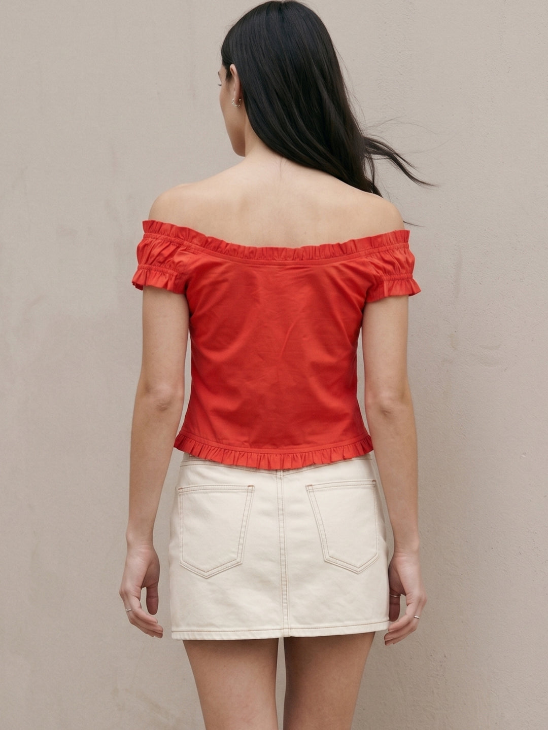 Red Off Shoulder Frill Details Blouse