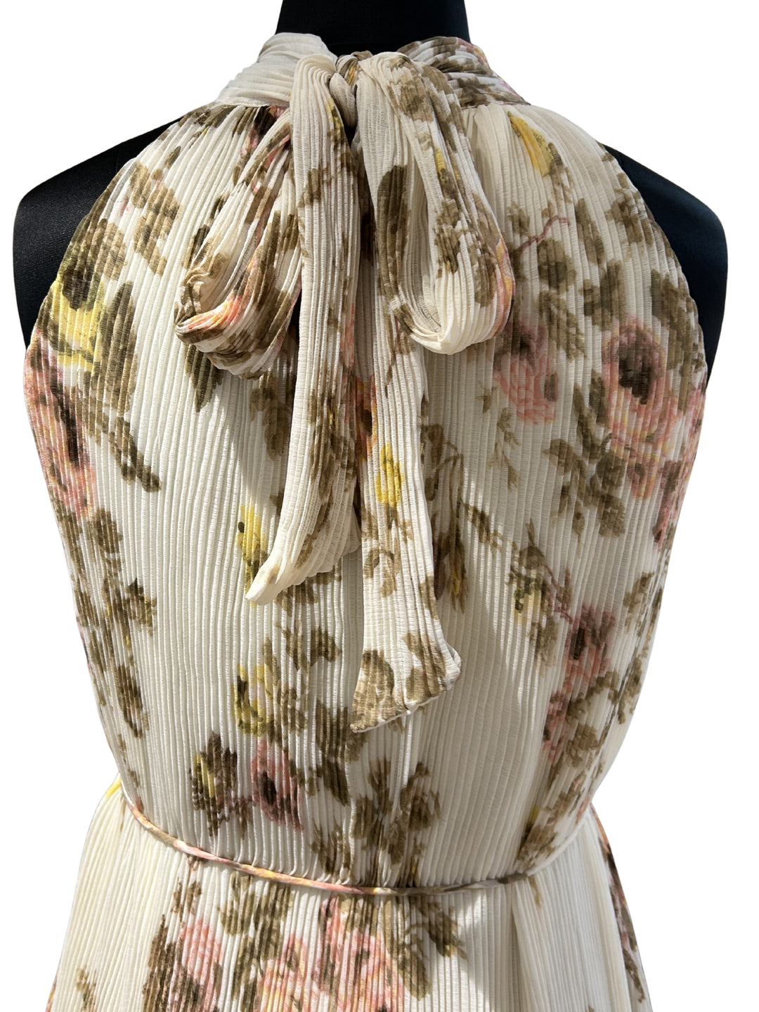 Beige Black Halter Neck Floral Printed Dress