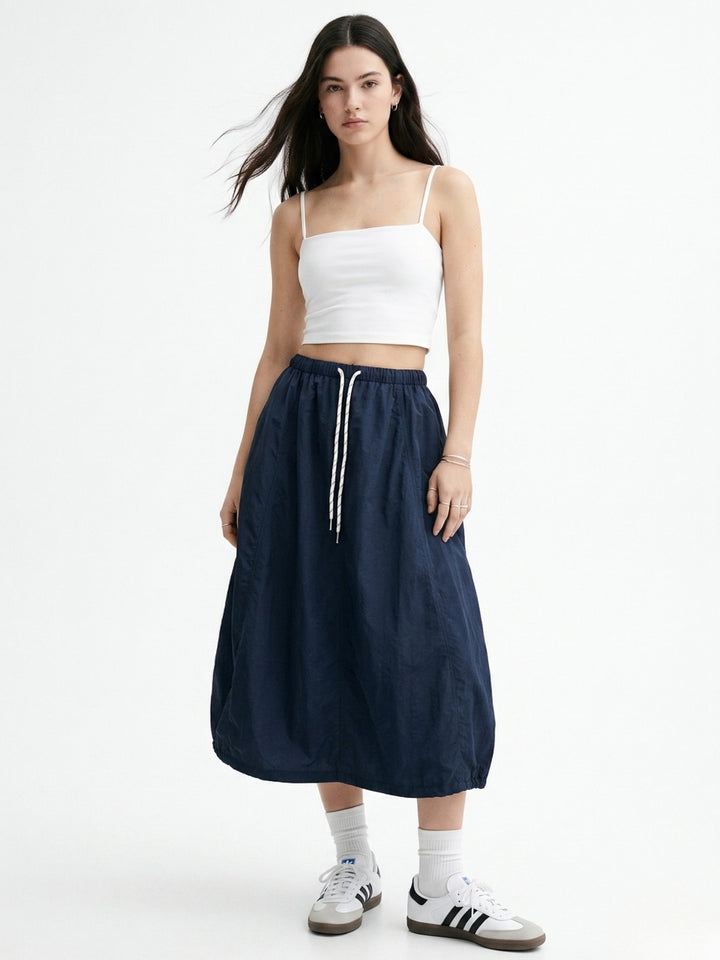 Navy Blue Cargo Utility Midi Skirt