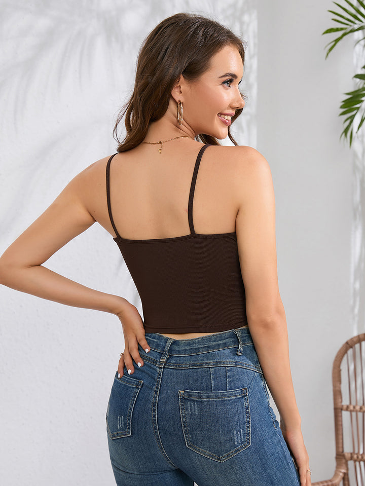 Brown V Neck Solid Camisole