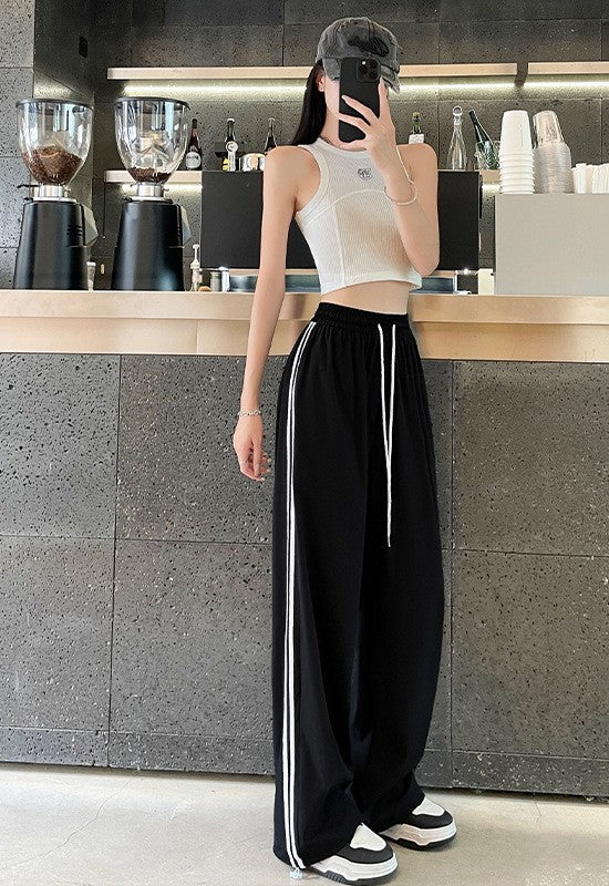 Black Stripe Drawstring Joggers