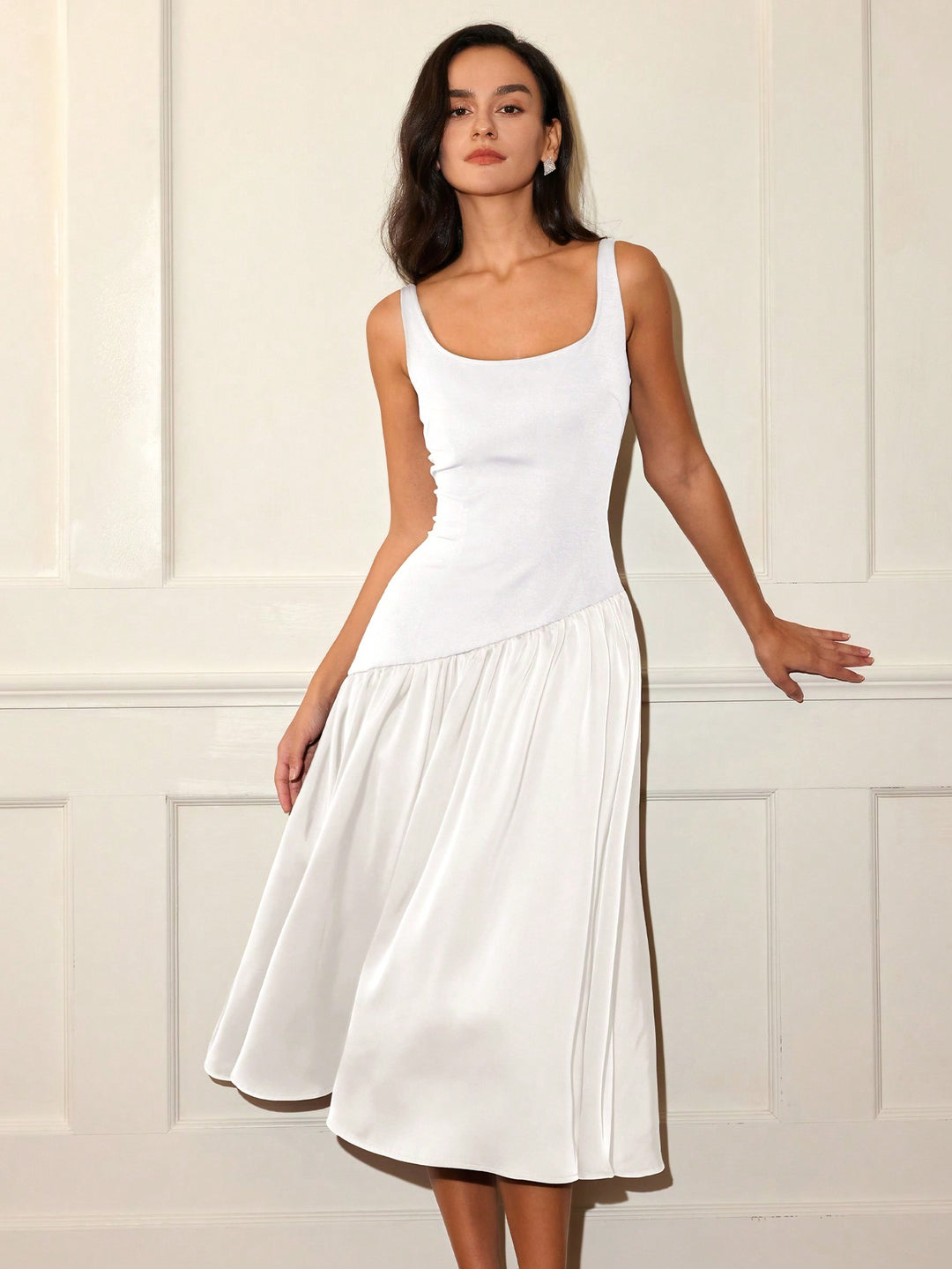 White Flare Hem Sleeveless Dress