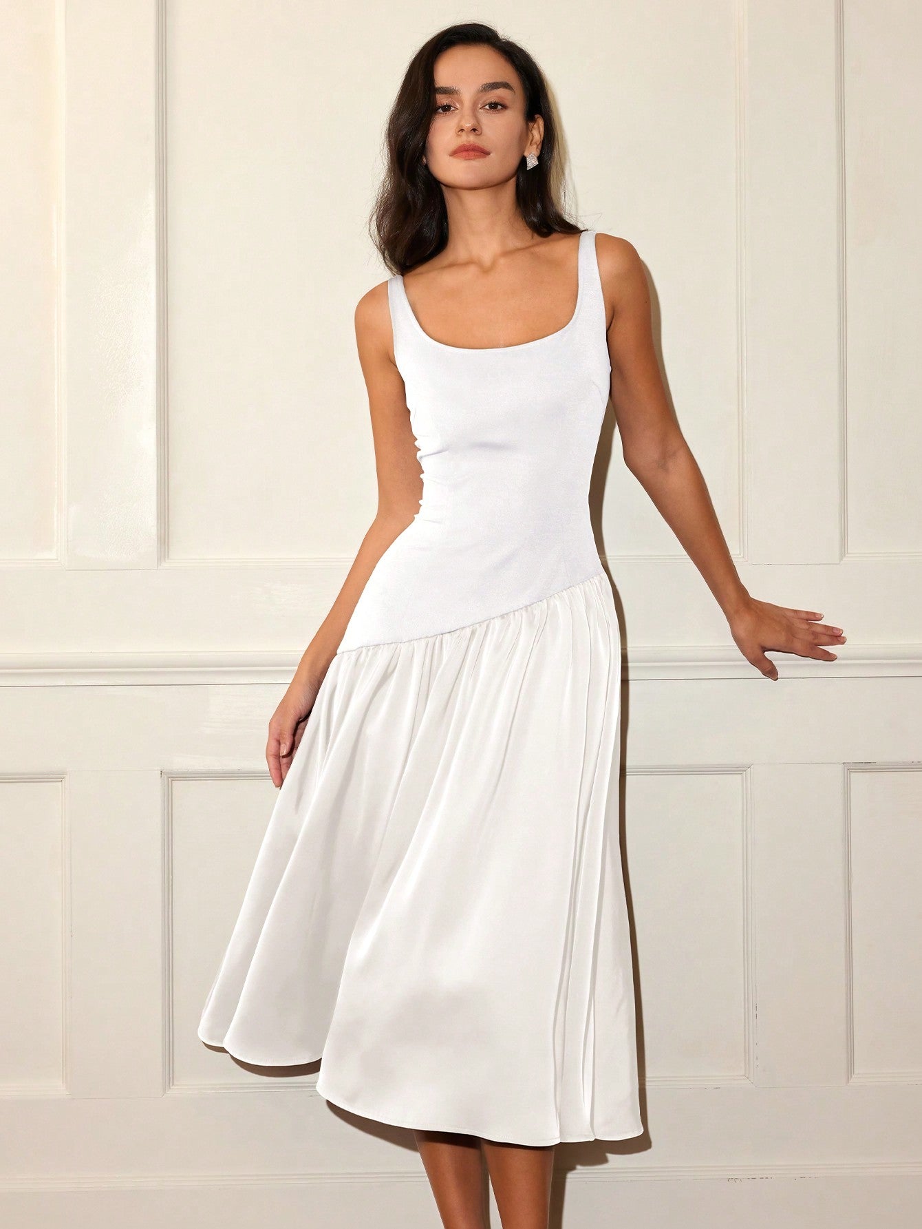 White Flare Hem Sleeveless Dress