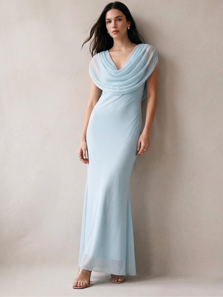 Blue Cowl Neck Maxi Dress
