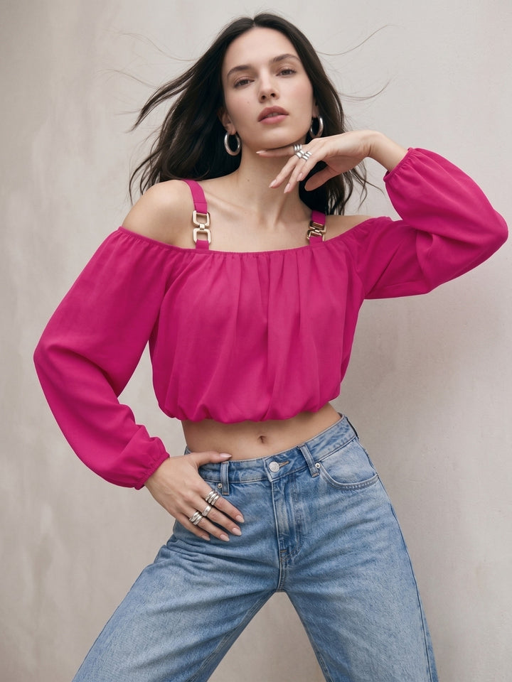 Pink Cold Shoulder With Metal Square Straps