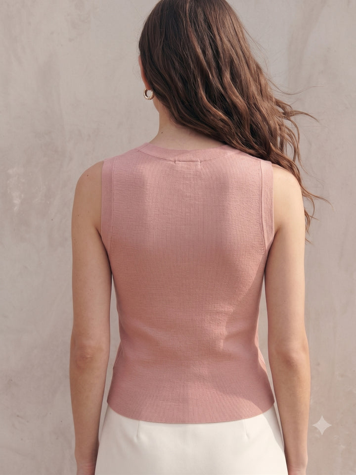 Pink Sleeveless Neck Embellished Tank
