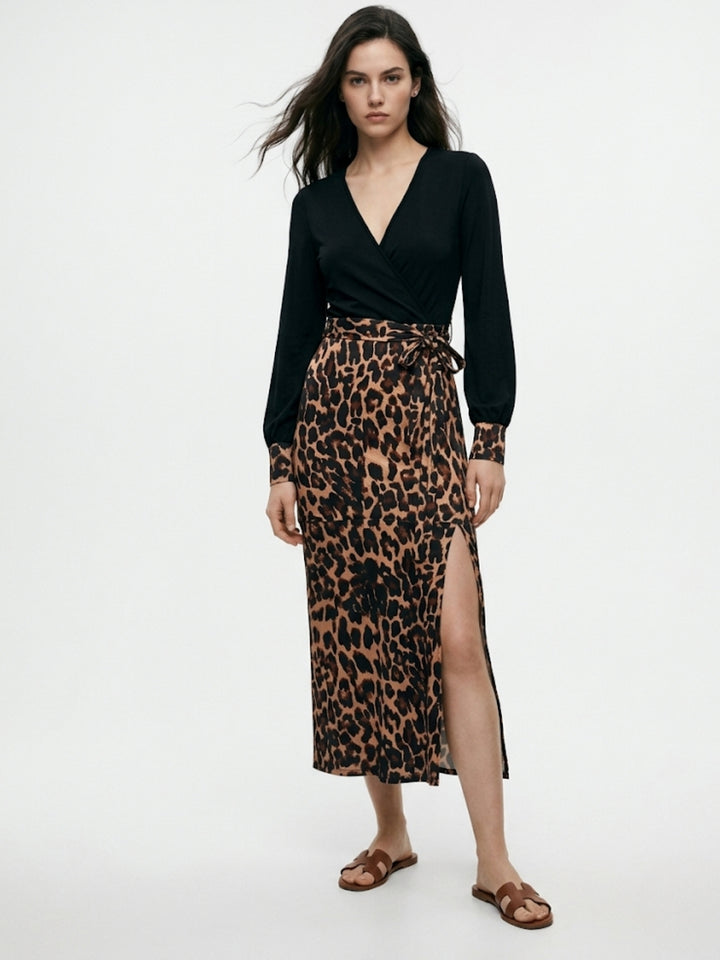 Black Full Sleeve Leopard Printed Dress