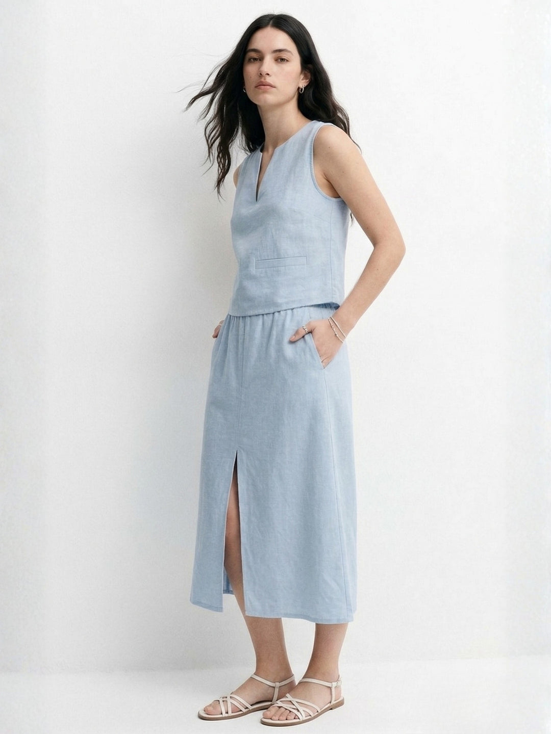 Blue Sleeveless Top And Skirt Set