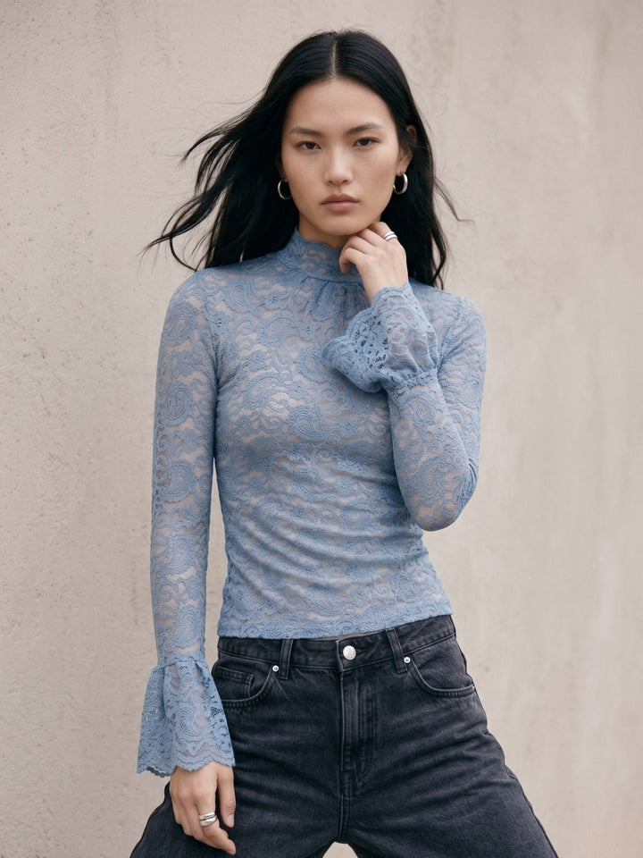 Blue Lace Sheer Fitted Top