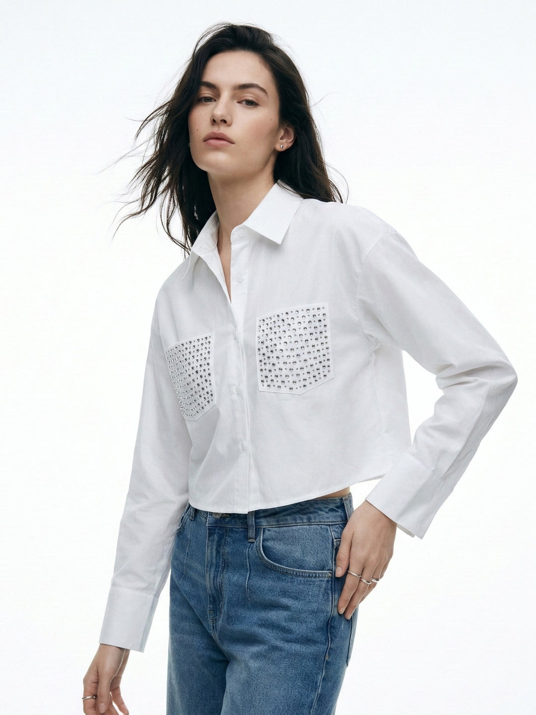 White Button Down Shirt With Shiffly Patch Pocket