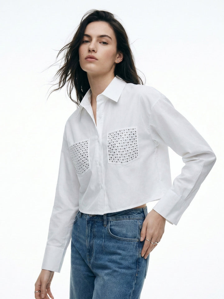 White Button Down Shirt With Shiffly Patch Pocket