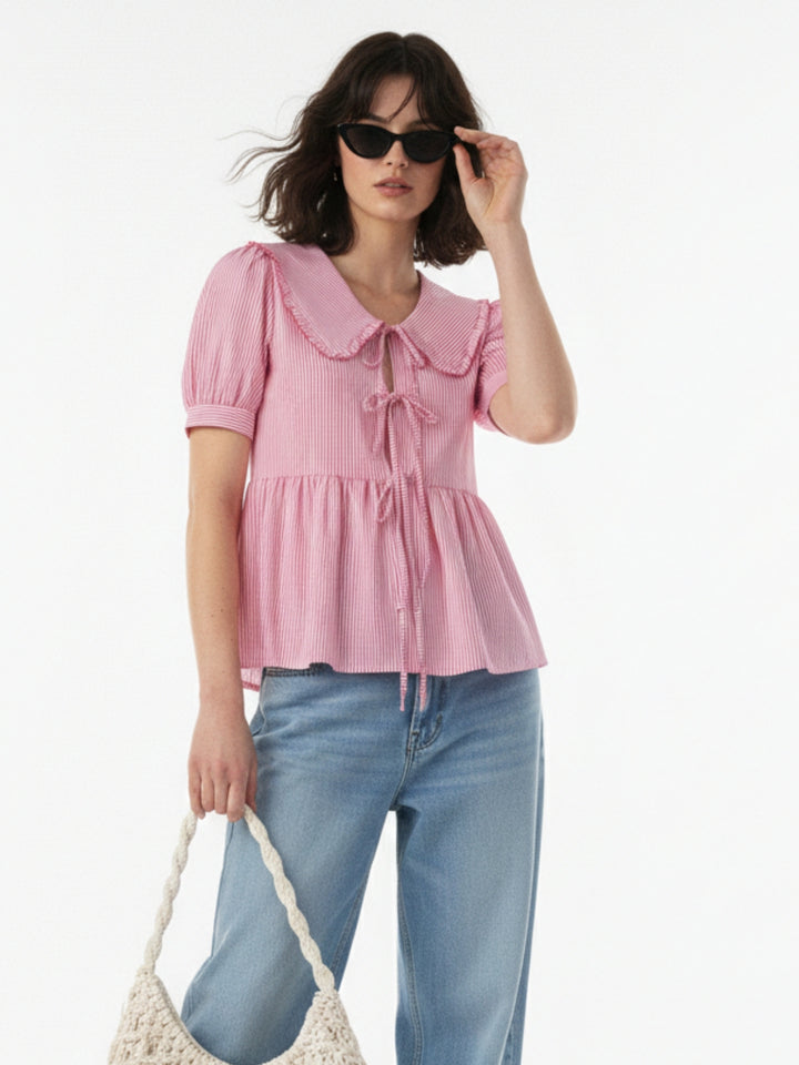 Pink Peter Pan Bow Tie-Up Top