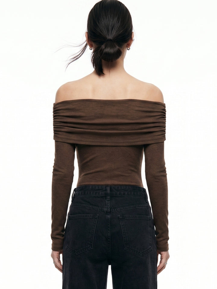 Brown Off-Shoulder Fitted Bodysuit