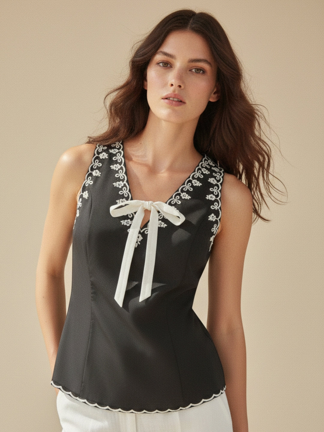 Black Front Tie Detail For A Feminine Finish
