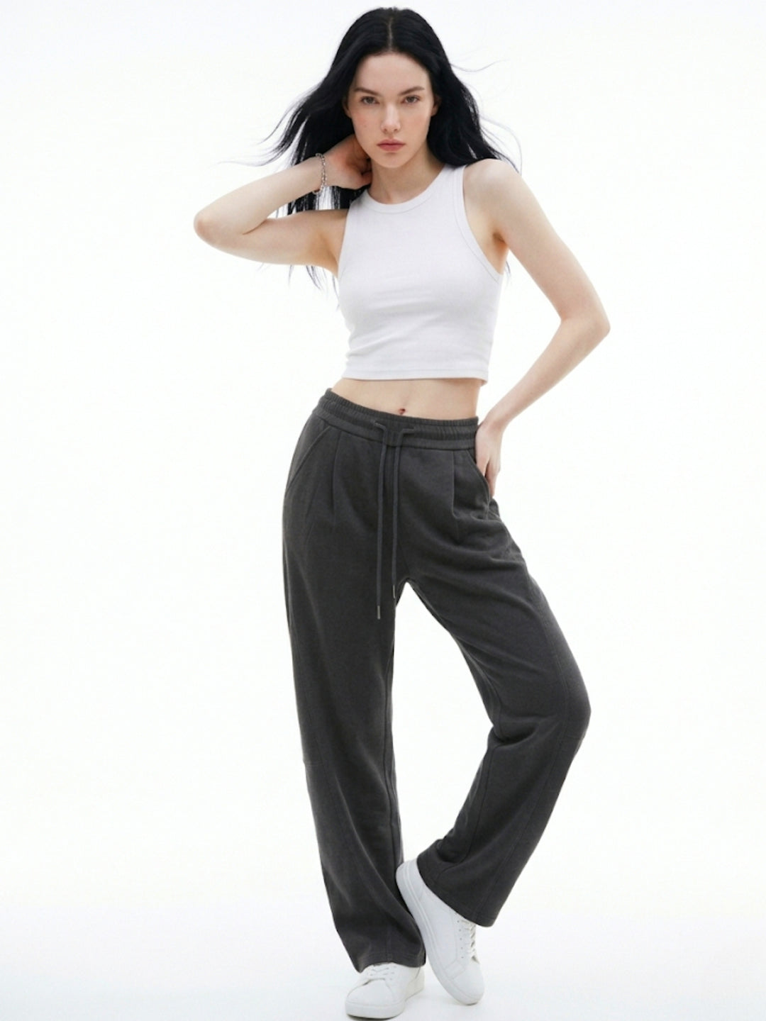 Charcoal High Waist  Wide Leg Pant