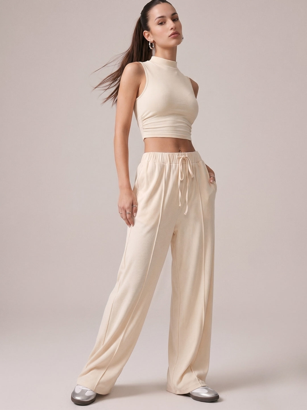 Beige Tank And Pant Co-Ord Set