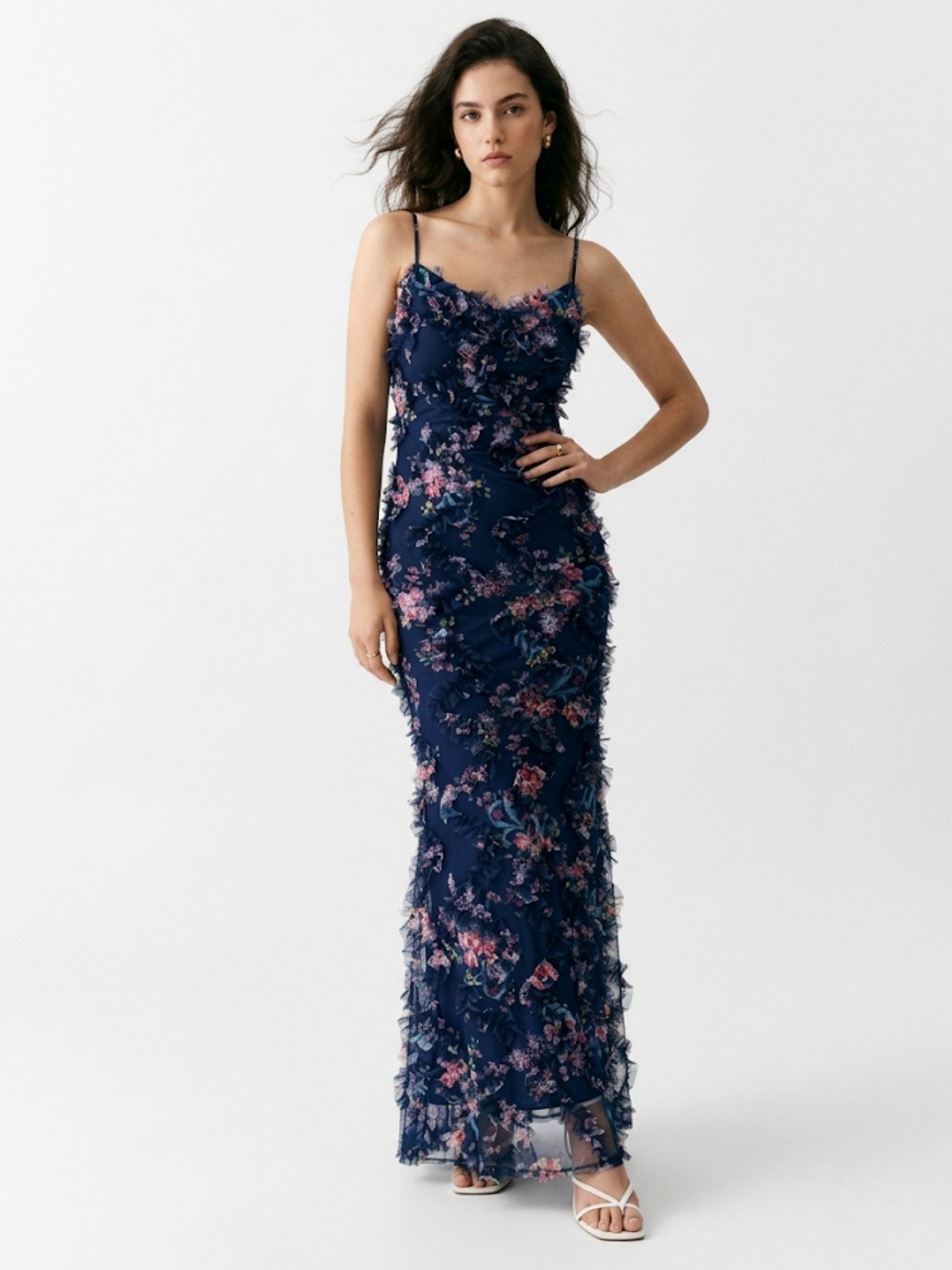 Navy blue Shoulder Strap Lace Detail Dress
