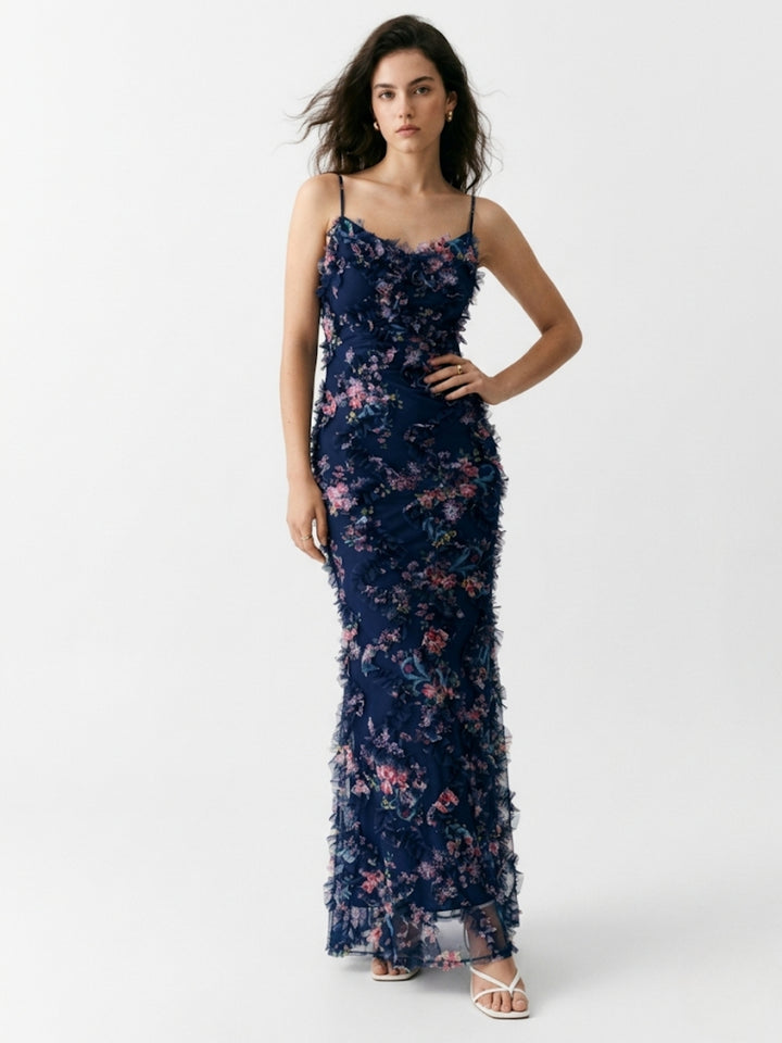 Navy blue Shoulder Strap Lace Detail Dress