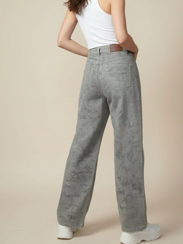 Grey All Over Printed Tinted Jeans