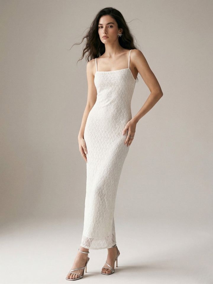 White Spaghetti Strap Textured Dress