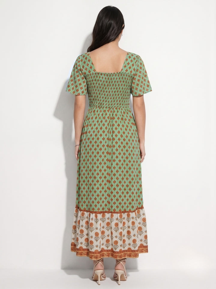Green Dual Print Block Dress