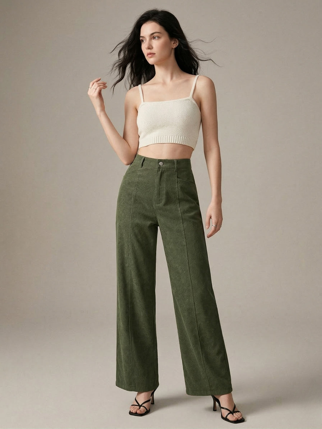 Olive High Waist Wide Leg Solid Trouser