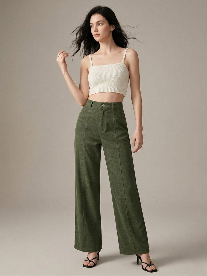 Olive High Waist Wide Leg Solid Trouser