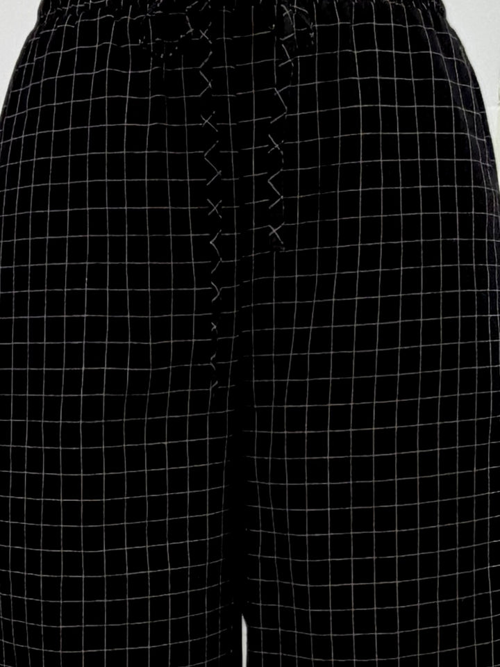 Navy Blue Checkered Elasticated Waistband Trouser