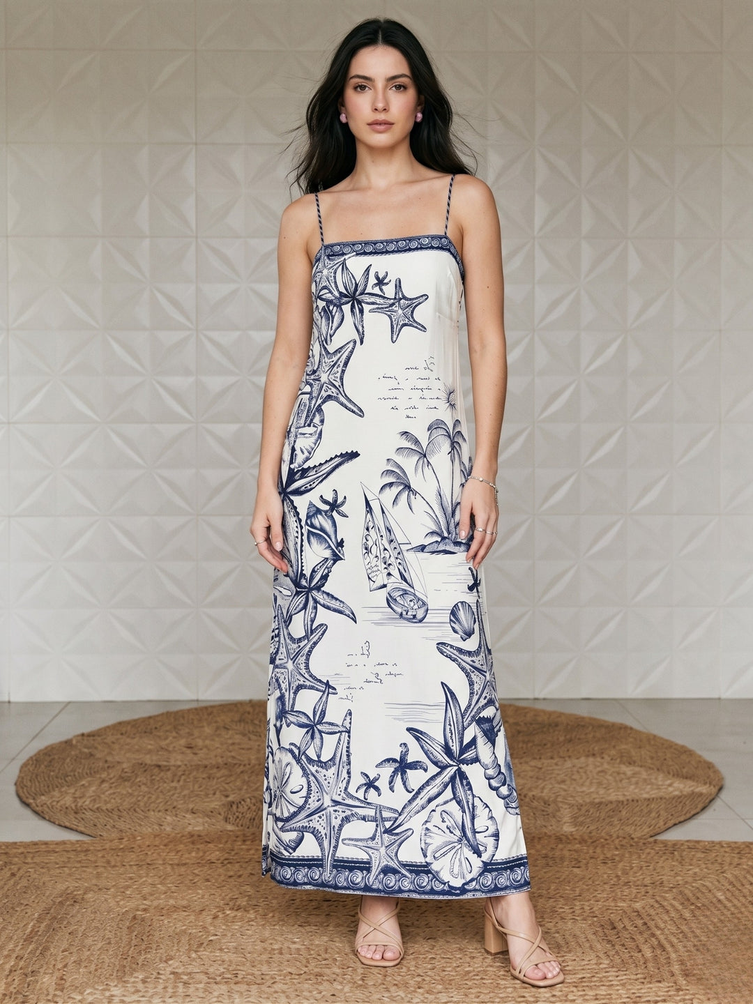 White Back Tie-Up Slit Printed Dress