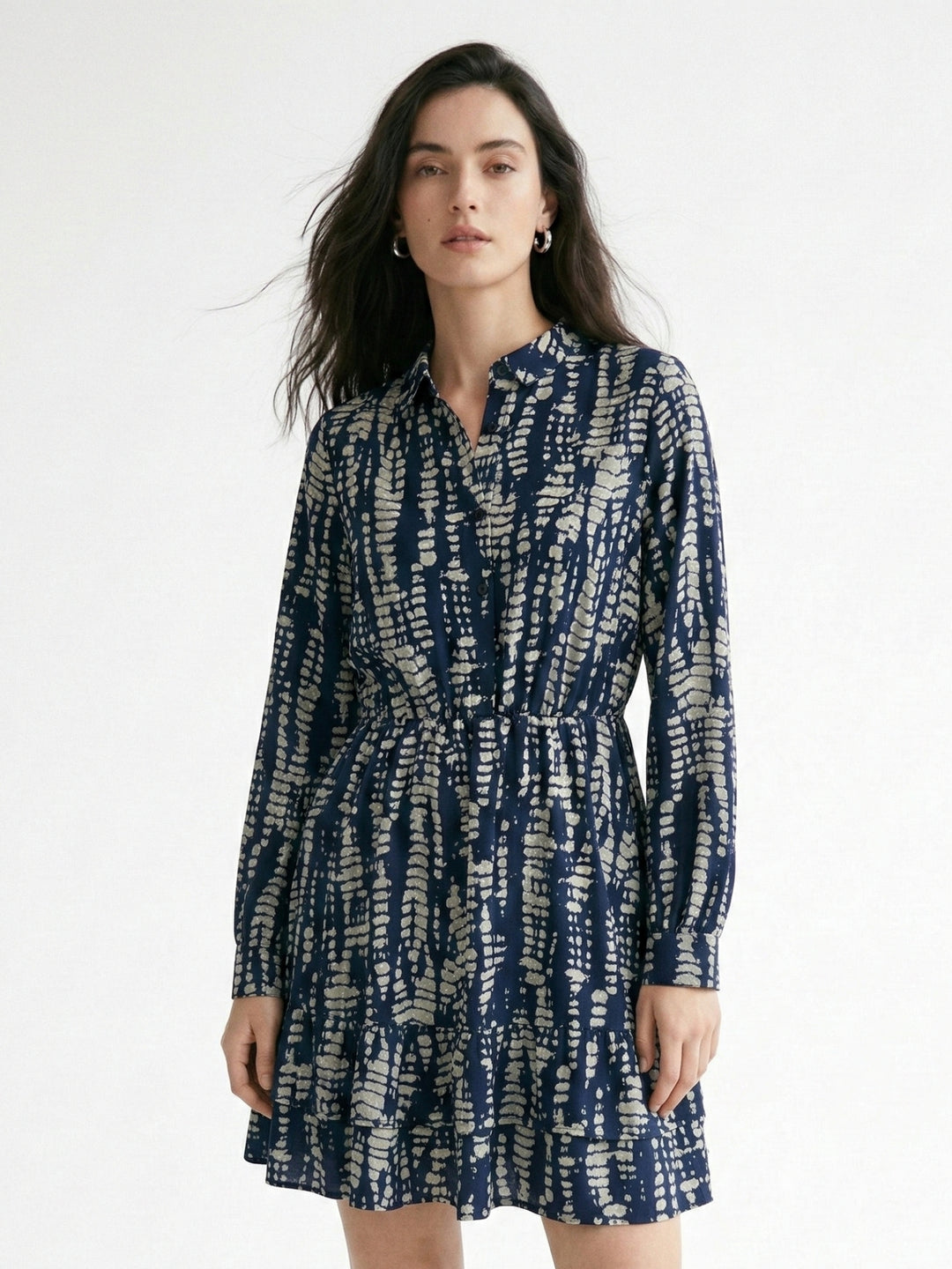 Blue Full Sleeves Abstract Printed Dress