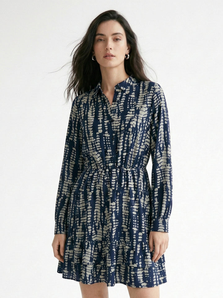 Blue Full Sleeves Abstract Printed Dress