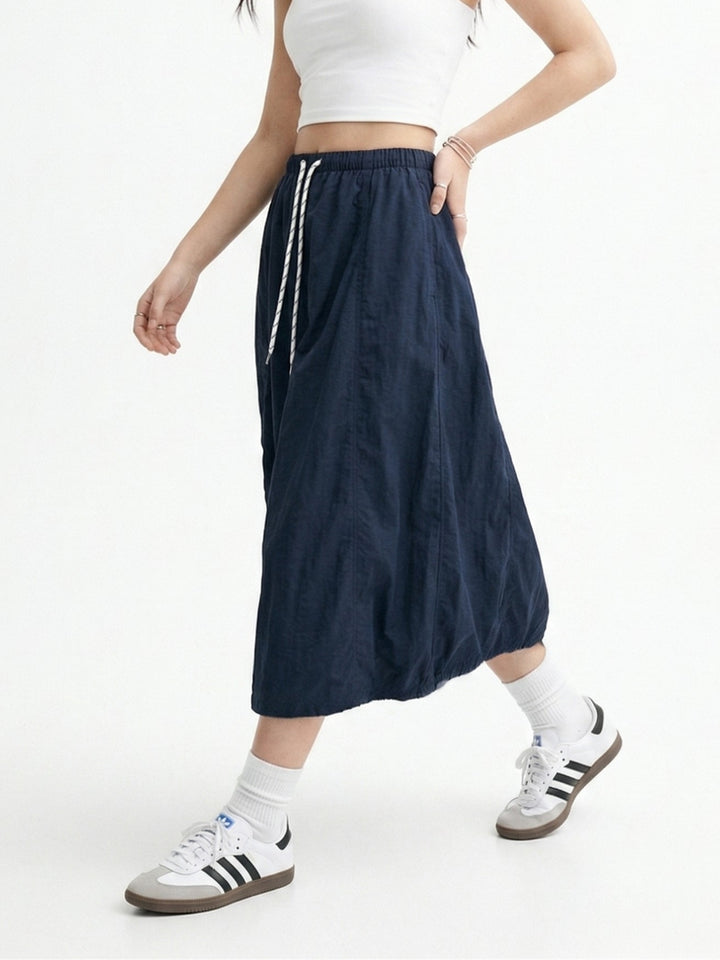 Navy Blue Cargo Utility Midi Skirt