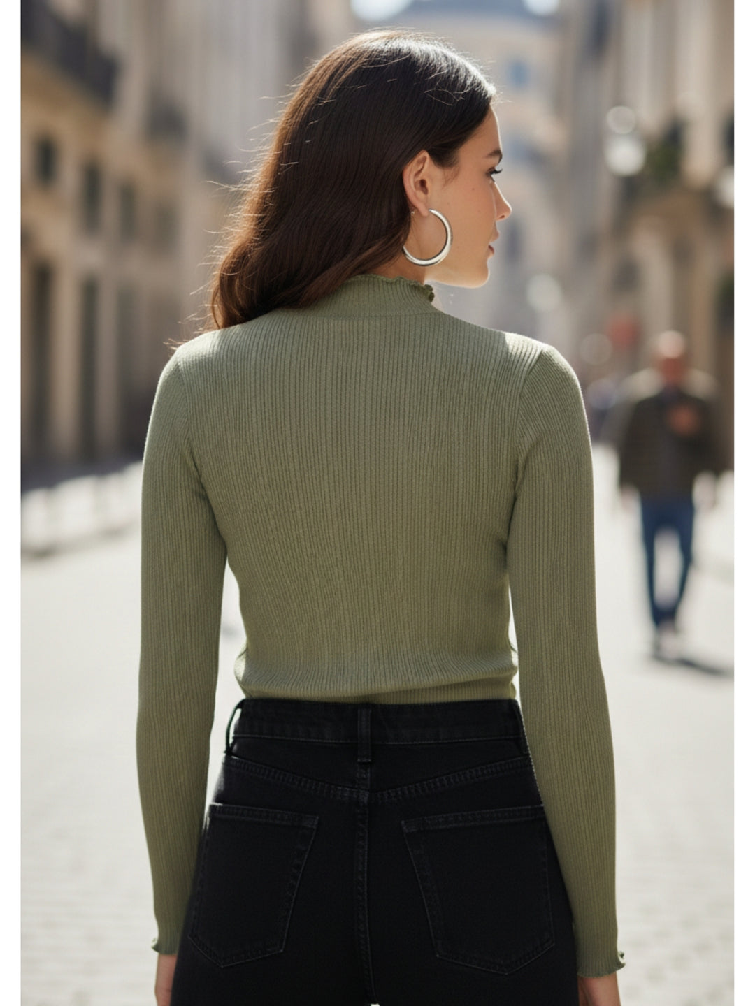 Lime Full Sleeve Mock Neck Fitted Top