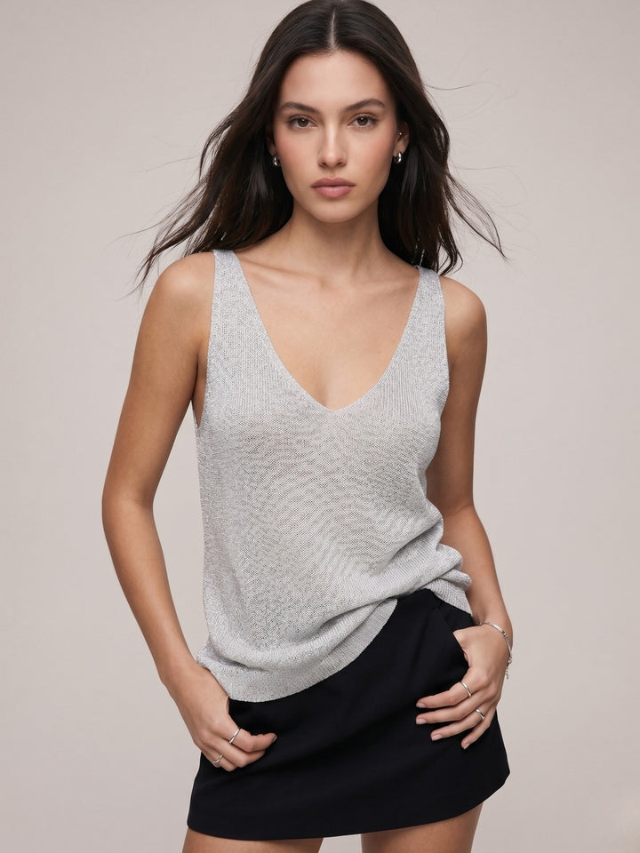 Silver V-Neck Shimmer Tank