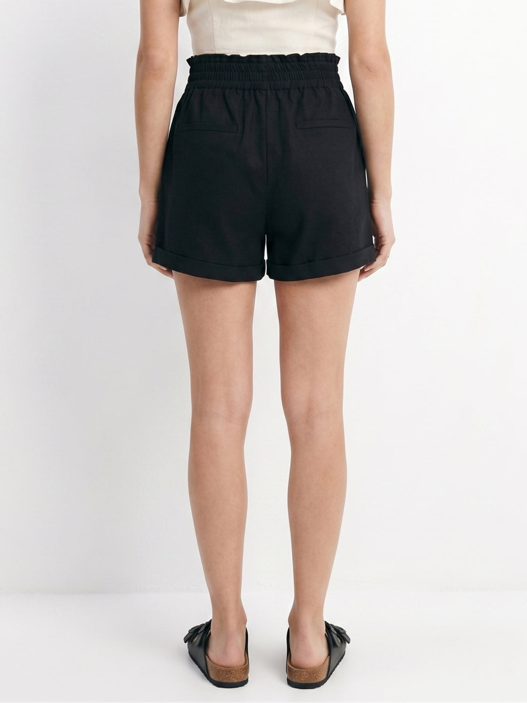 Black 2 Buttoned Paper Bag Shorts