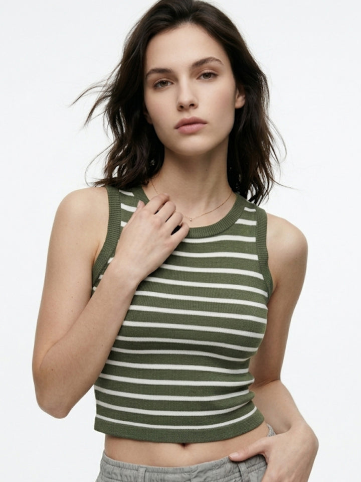 Olive Sleeveless Striped Tank