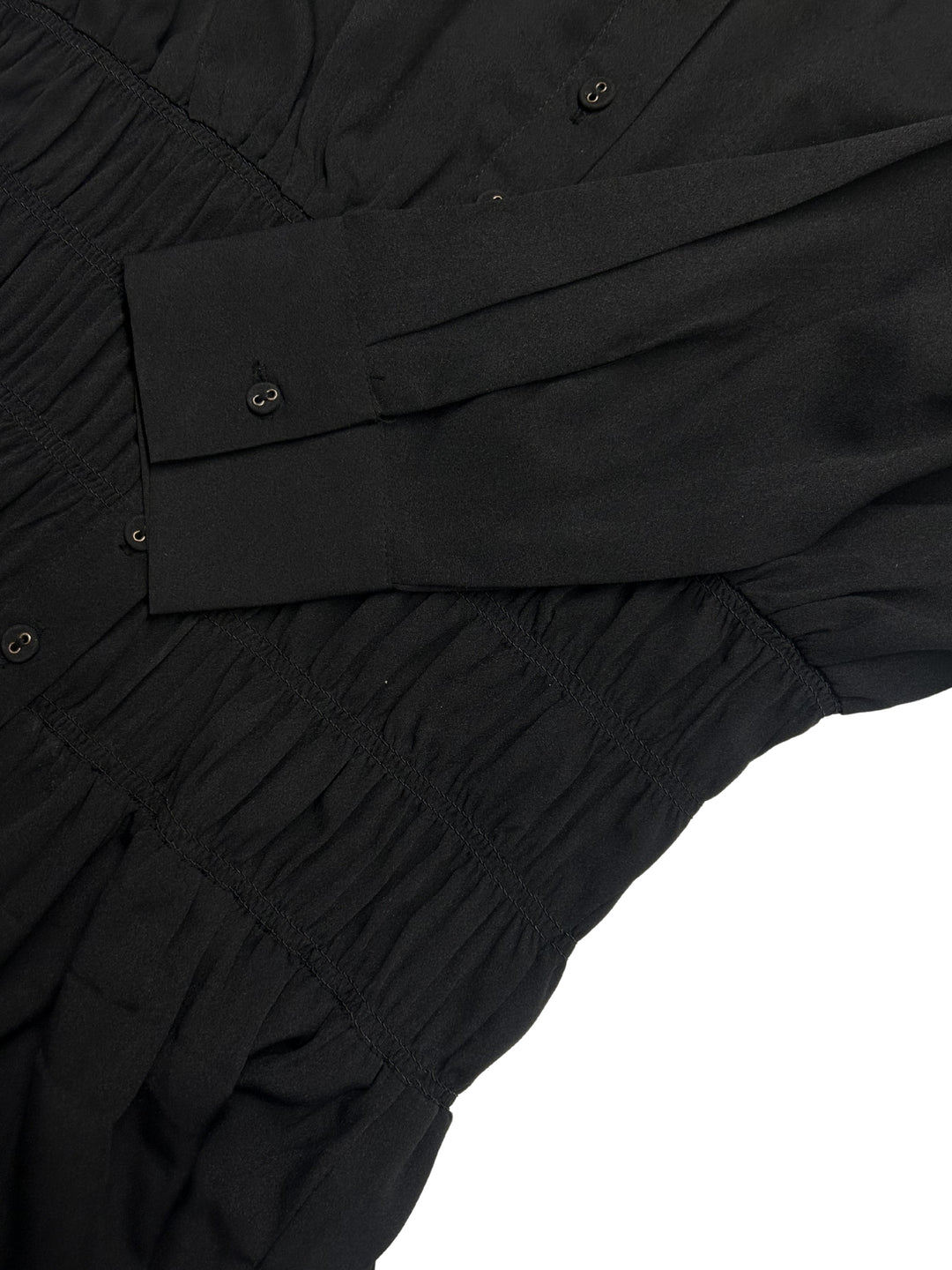 Black Full Sleeve Shirt With Smocking Details At Waist