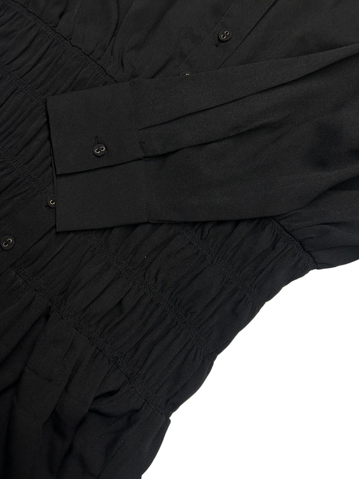 Black Full Sleeve Shirt With Smocking Details At Waist